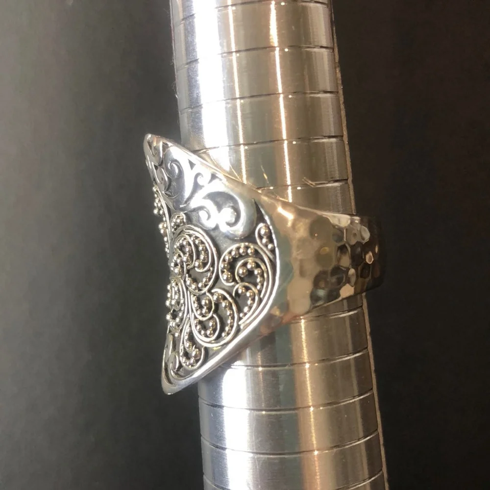 LOIS HILL Sterling Silver Oxidized Cigar Band Ring Granulated Cutout Design NWT - Picture 10 of 17